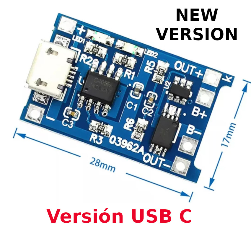 CIRCUITO PLACA TP4056 CARGADOR BATERÍA LITIO 18650 TIPO USB C - 2