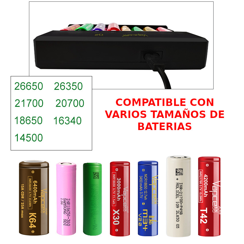 CARGADOR BATERIAS LITIO RECARGABLE 8 SLOT X 1000 MAH 18650 YMAS - 2