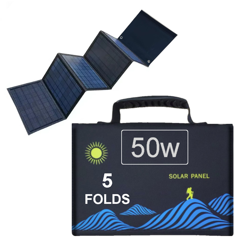 PANEL SOLAR PORTATIL PLEGABLE 50W CARGADOR USB/ DC 6 CUERPOS - 1