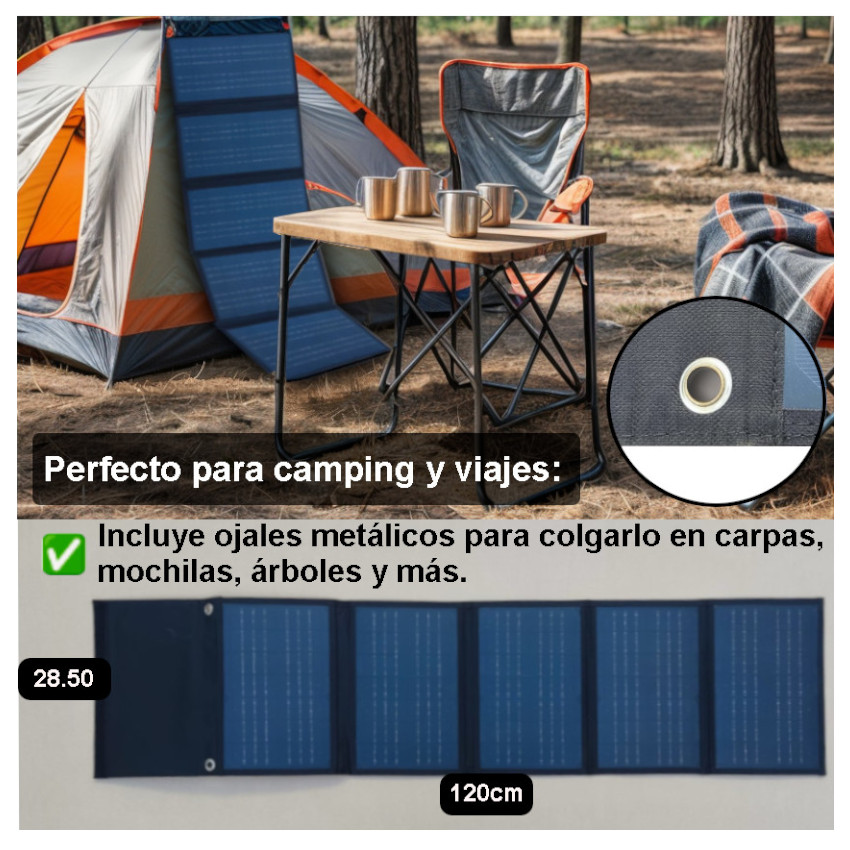 PANEL SOLAR PORTATIL PLEGABLE 50W CARGADOR USB/ DC 6 CUERPOS - 5