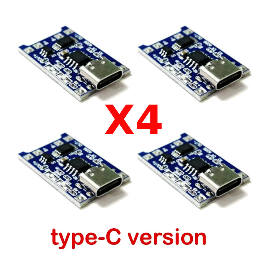 PACK 4 CIRCUITO PLACA TP4056 CARGADOR BATERÍA LITIO 18650 TIPO USB C - 1