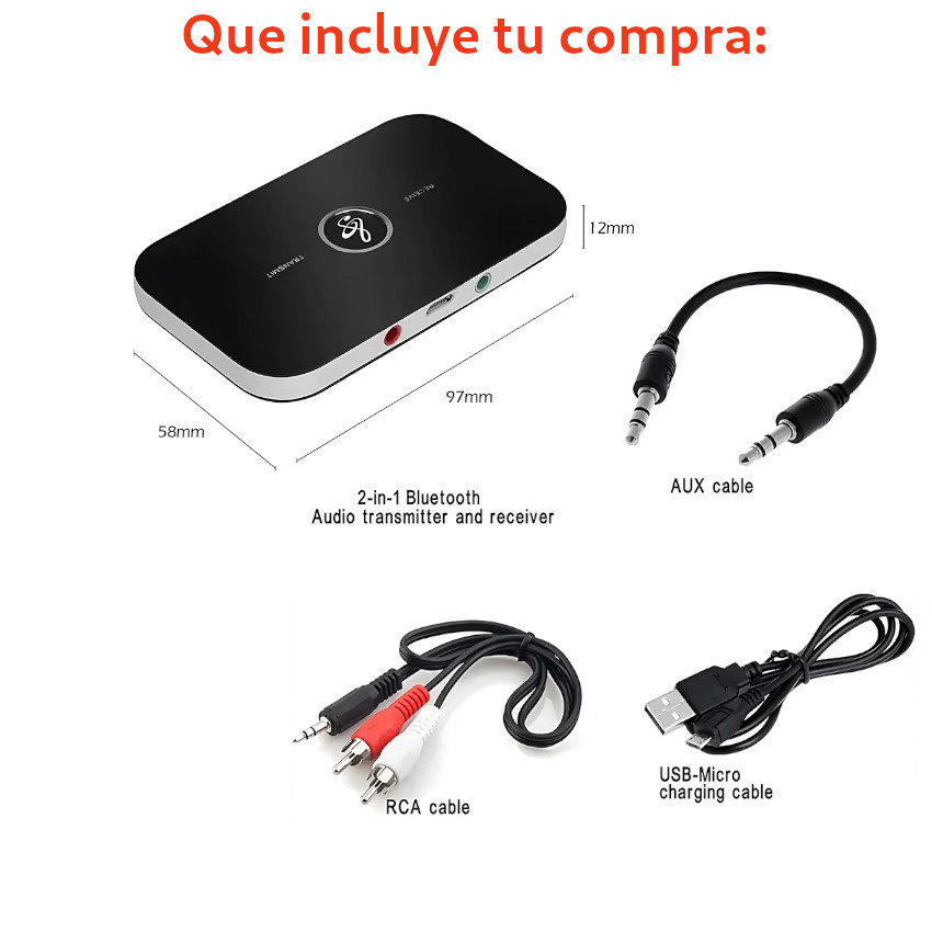 ADAPTADOR TRANSMISOR RECEPTOR BLUETOOTH 5.0 P' AUDÍFONOS PARLANTES TV - 5