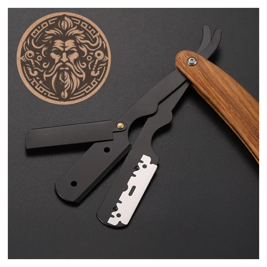 NAVAJA AFEITAR PLEGABLE 3 CUERPOS ACERO INOXIDABLE MANGO MADERA - 4