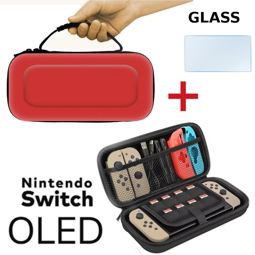 CASE VIAJERO TRANSPORTADOR PARA NINTENDO SWITCH OLED 2021 CRISTAL TEMPLADO - 1