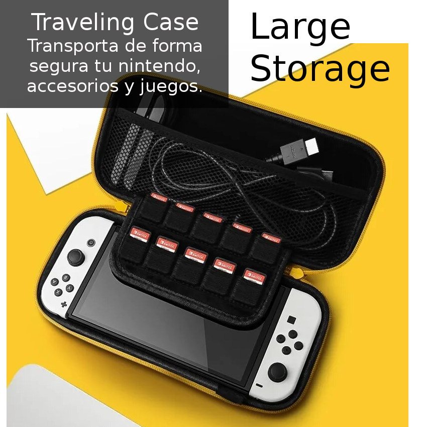 CASE VIAJERO ESTUCHE PARA NINTENDO SWITCH OLED PORTA ACCESORIOS + CRISTAL TEMPLADO - 4
