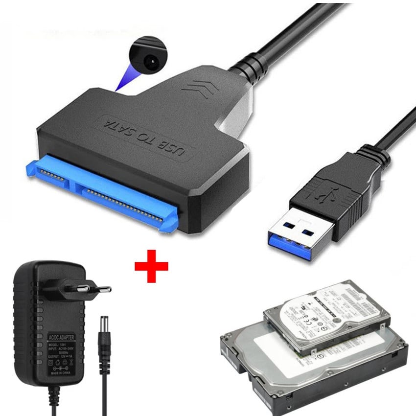 CABLE ADAPTADOR SATA A USB 3.0 DISCOS 3.5 y 2.5 Mecanico o Ssd + Adap 12v - 1