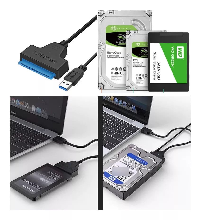 CABLE ADAPTADOR SATA A USB 3.0 DISCOS 3.5 y 2.5 Mecanico o Ssd + Adap 12v - 2