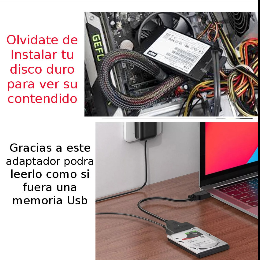 CABLE ADAPTADOR SATA A USB 3.0 DISCOS 3.5 y 2.5 Mecanico o Ssd + Adap 12v - 3