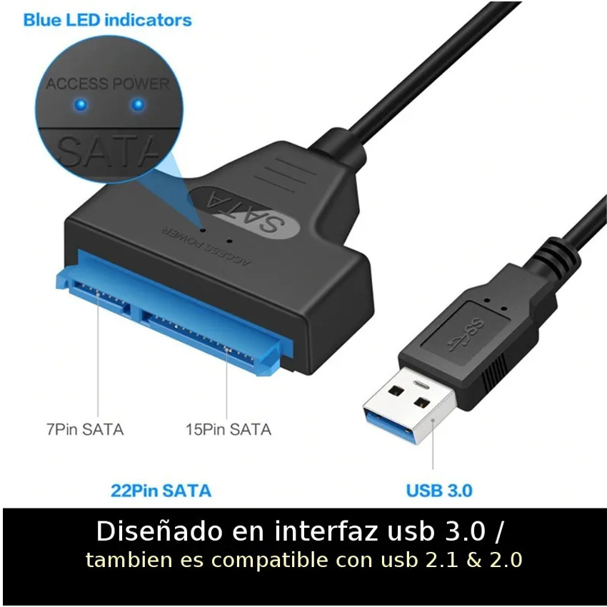 CABLE ADAPTADORSSD HDD DISCO DURO 3.0 SATA A USB LECTOR DISCO DURO - 2