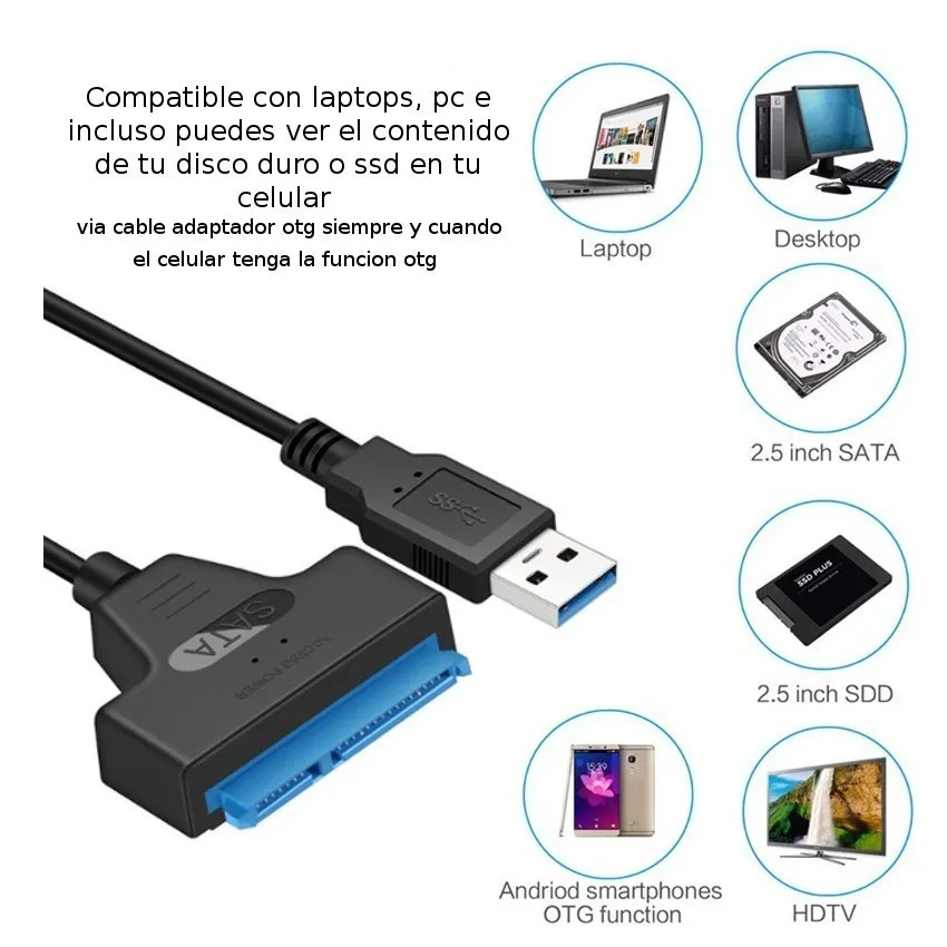 CABLE ADAPTADORSSD HDD DISCO DURO 3.0 SATA A USB LECTOR DISCO DURO - 5