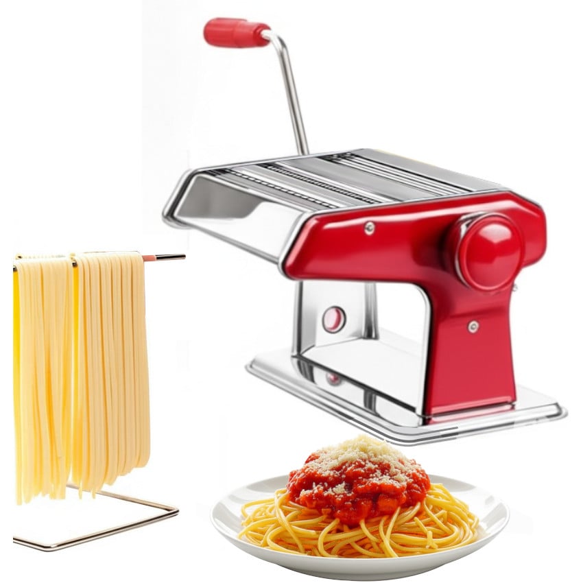 MÁQUINA PARA FIDEOS PASTA FACIL CASEROS ACERO INOX CORTA + LAMINADORA RODILLOS AJUSTABLES - 1