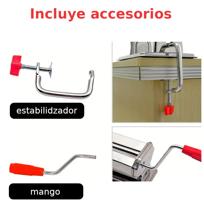 MÁQUINA PARA FIDEOS PASTA FACIL CASEROS ACERO INOX CORTA + LAMINADORA RODILLOS AJUSTABLES - 6