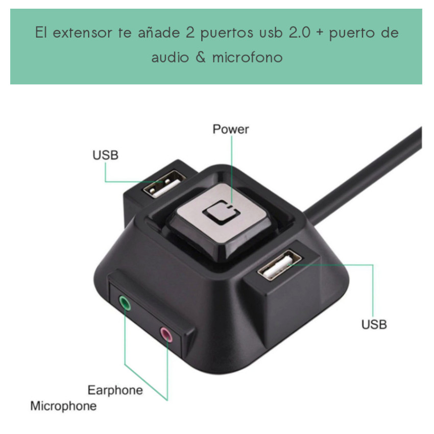 BOTÓN EXTENSOR ENCENDIDO USB PC PUERTO AUDIO + BRACKER - 3