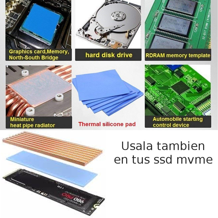 PACK 2 PIEZAS THERMAL PAD  10 X 10  1MM DISIPADOR CALOR TÉRMICO CHIPS SSD M2 GPU - 6
