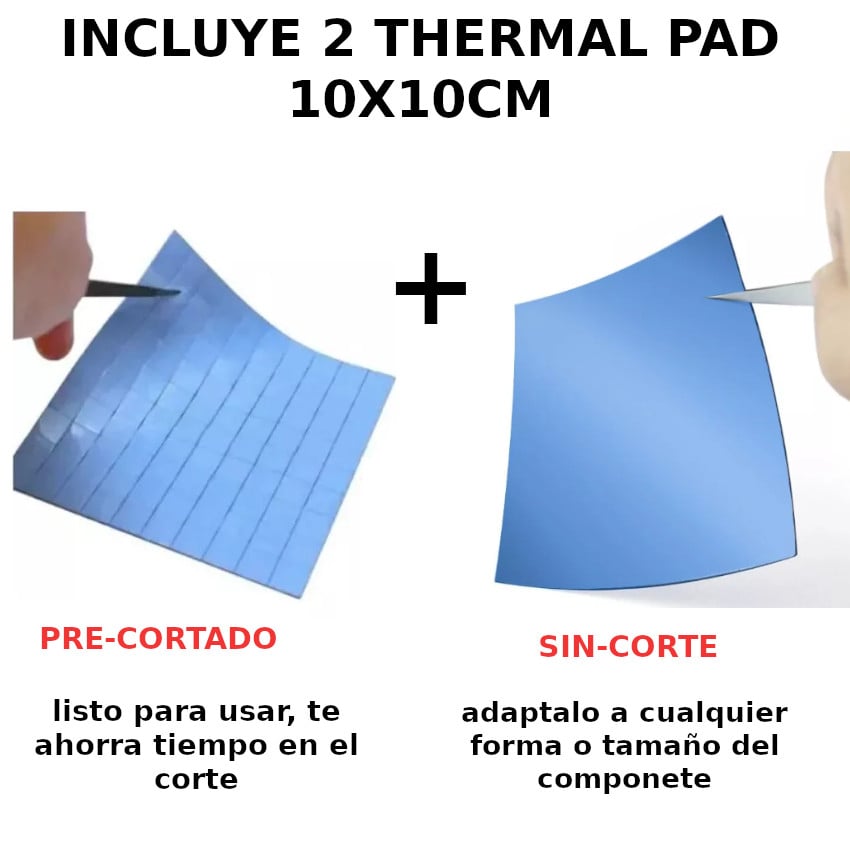 SET 2 THERMAL PAD 10 X 10 1MM PRECORTE + SIN PRECORTE  DISIPADOR CALOR TÉRMICO CHIPS GPU SSD ARDUINO - 2