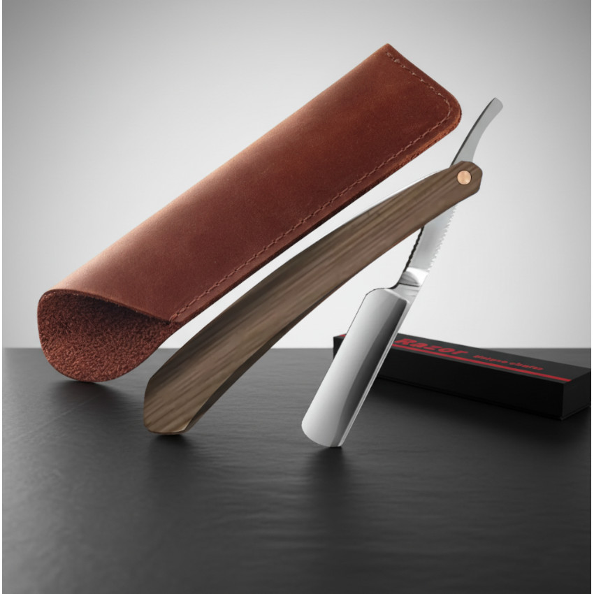 Navaja Recta Barbero + Case Transportador Mango De Madera Afeitado Preciso - 1