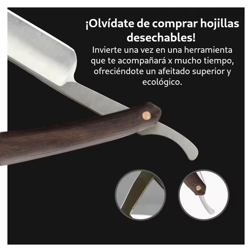 Navaja Recta Barbero + Case Transportador Mango De Madera Afeitado Preciso - 5