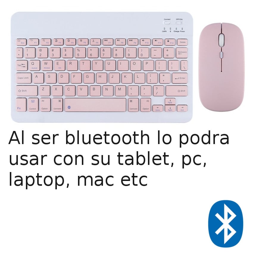 TECLADO MOUSE BLUETOOTH INALAMBRICO RECARGABLE PC ANDROID IPAD MAC TABLET (Ñ) INCLUIDA COLOR ROSA - 2