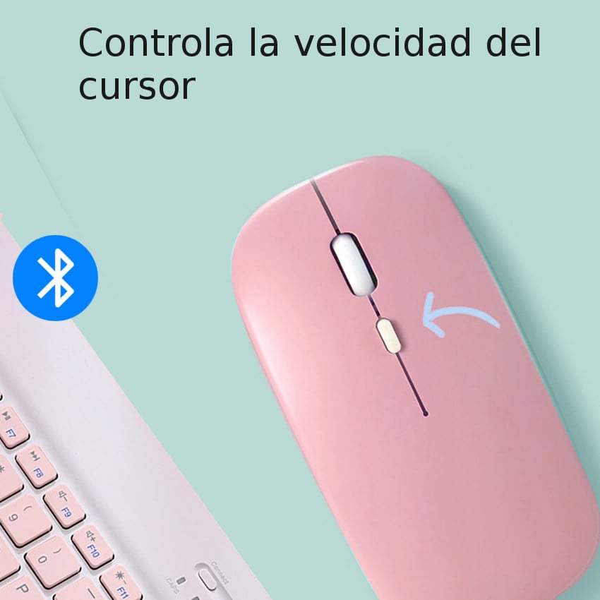 TECLADO MOUSE BLUETOOTH INALAMBRICO RECARGABLE PC ANDROID IPAD MAC TABLET (Ñ) INCLUIDA COLOR ROSA - 4
