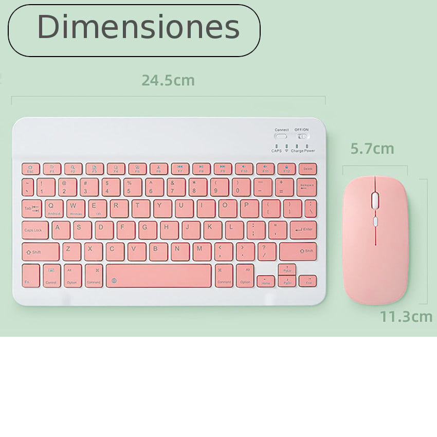 TECLADO MOUSE BLUETOOTH INALAMBRICO RECARGABLE PC ANDROID IPAD MAC TABLET (Ñ) INCLUIDA COLOR ROSA - 5