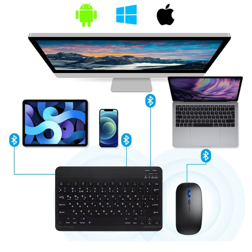 TECLADO MOUSE BLUETOOTH INALÁMBRICO RECARGABLE ESPAÑOL PC ANDROID IPAD MAC TABLET NEGRO - 2
