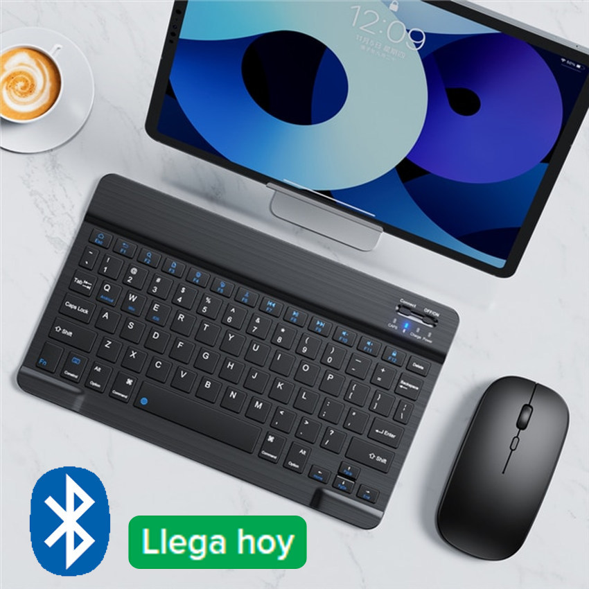 TECLADO MOUSE BLUETOOTH INALÁMBRICO RECARGABLE ESPAÑOL PC ANDROID IPAD MAC TABLET NEGRO - 4