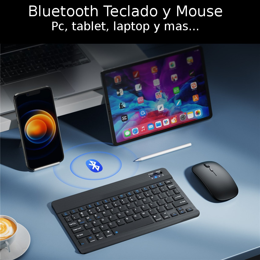 TECLADO MOUSE BLUETOOTH INALÁMBRICO RECARGABLE ESPAÑOL PC ANDROID IPAD MAC TABLET NEGRO - 5