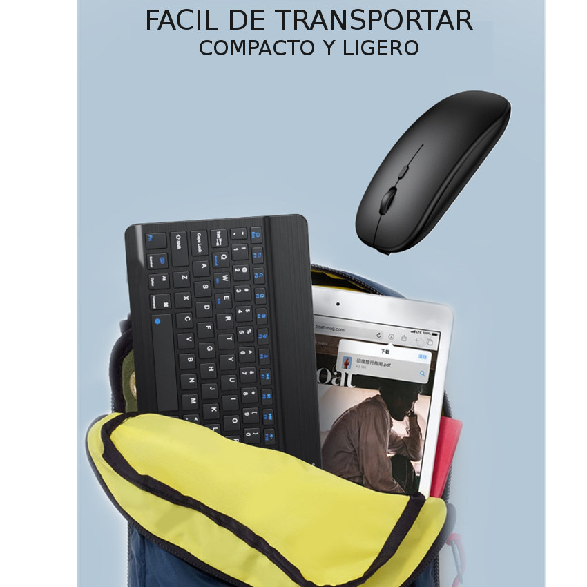 TECLADO MOUSE BLUETOOTH INALÁMBRICO RECARGABLE ESPAÑOL PC ANDROID IPAD MAC TABLET NEGRO - 6