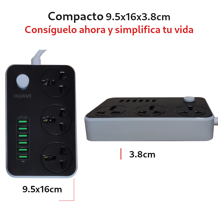 EXTENSION TOMACORRIENTE HUAVI R36 6 USB 3 SOCKET 2MT SMART CHARGUER ESTACION CARGA - 6