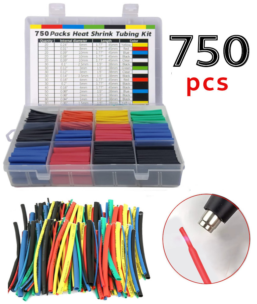 750 TUBOS TERMO RETRÁCTIL TERMO ENCOGIBLES AISLANTE CABLE ELÉCTRICO + ESTUCHE TRANSPORTADOR - 1