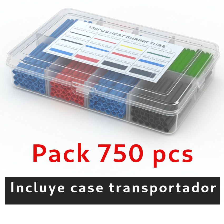 750 TUBOS TERMO RETRÁCTIL TERMO ENCOGIBLES AISLANTE CABLE ELÉCTRICO + ESTUCHE TRANSPORTADOR - 2
