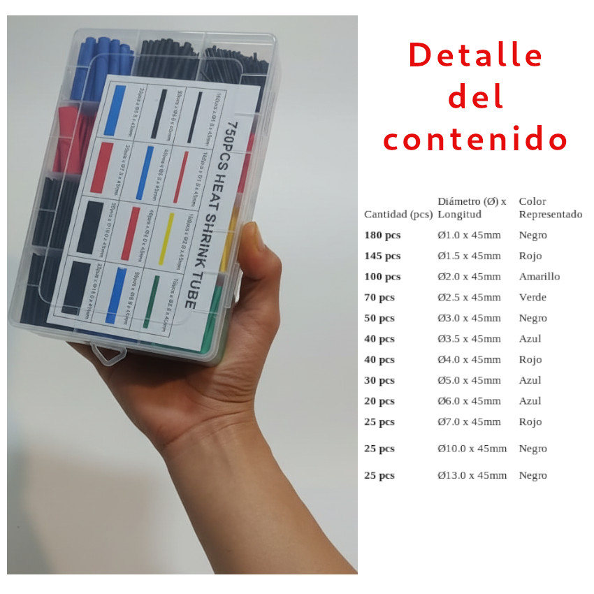 750 TUBOS TERMO RETRÁCTIL TERMO ENCOGIBLES AISLANTE CABLE ELÉCTRICO + ESTUCHE TRANSPORTADOR - 4