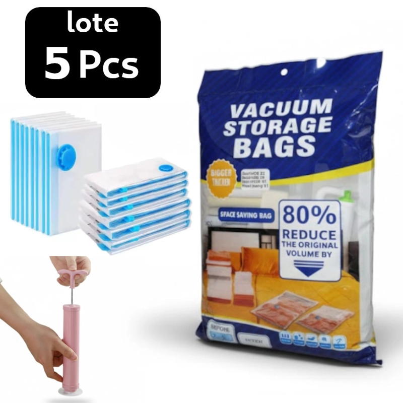 PACK 5 BOLSAS VACÍO VIAJE ROPA CASACAS + SUCCIONADOR EXTRACTOR AIRE - 1