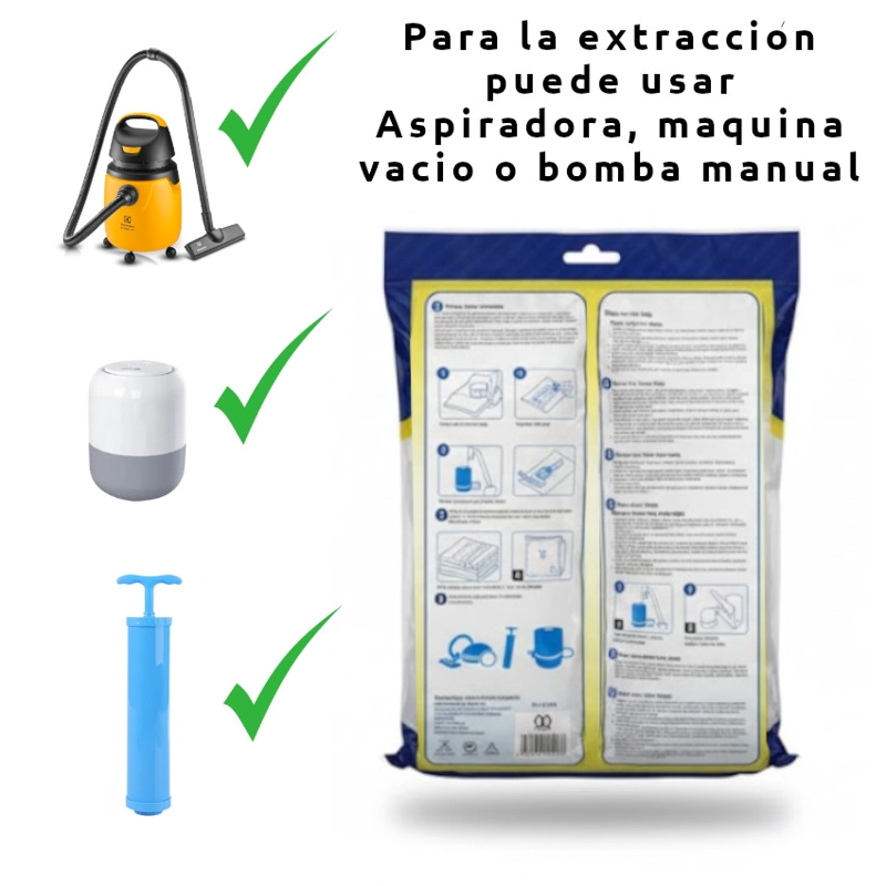 PACK 5 BOLSAS VACÍO VIAJE ROPA CASACAS + SUCCIONADOR EXTRACTOR AIRE - 2