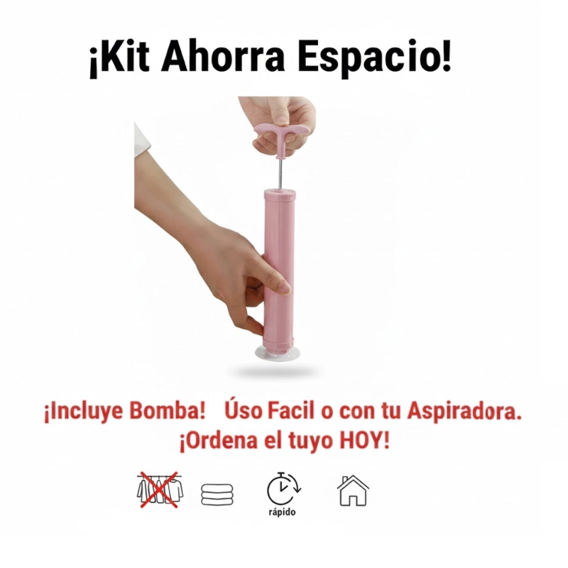 PACK 5 BOLSAS VACÍO VIAJE ROPA CASACAS + SUCCIONADOR EXTRACTOR AIRE - 4