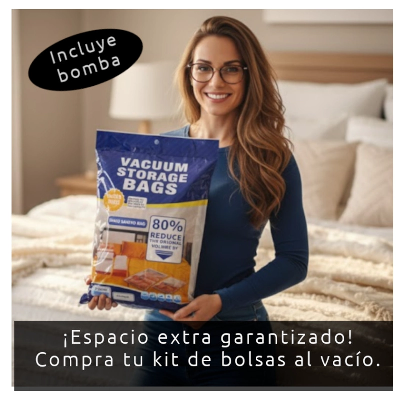 PACK 5 BOLSAS VACÍO VIAJE ROPA CASACAS + SUCCIONADOR EXTRACTOR AIRE - 5