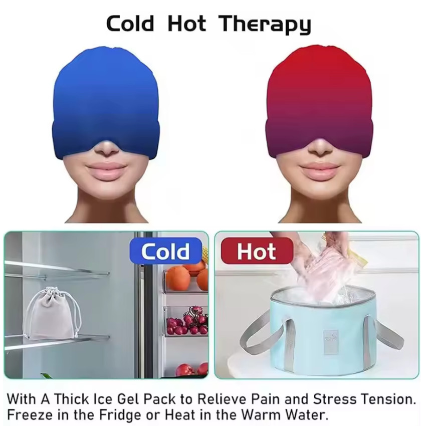 PACK 2 GORRO GEL TERAPIA FRIO CALOR ANTIMIGRAÑA RELAJANTE COMPRESA DOLOR CABEZA MIGRAÑA ESTRES - 3