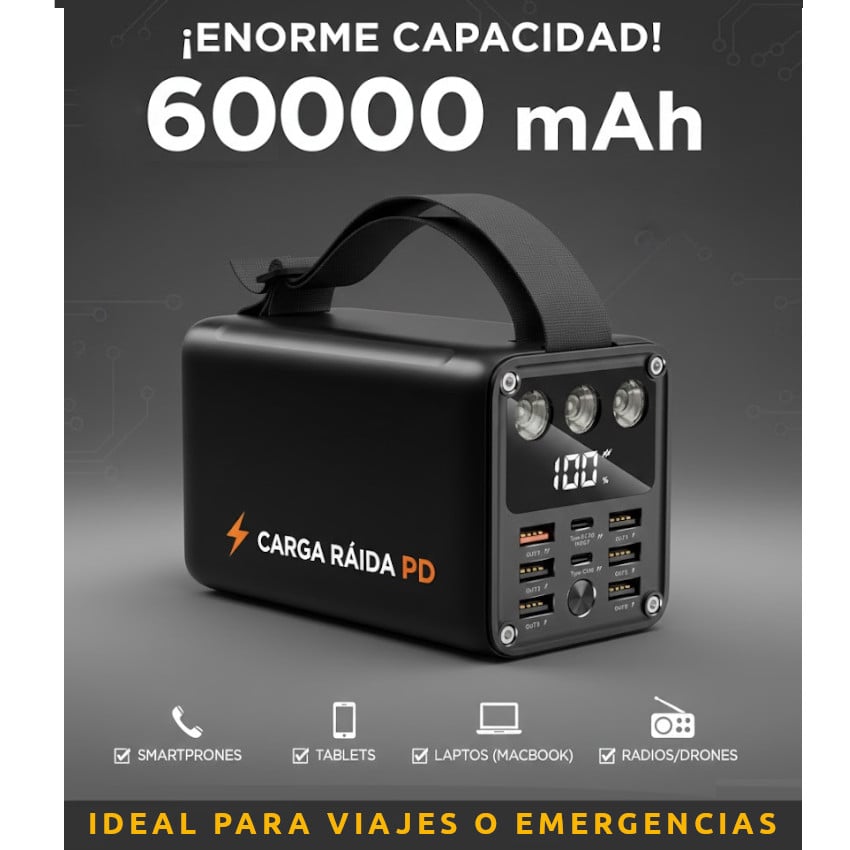POWER BANK CARGA RAPIDA 60,000 MAH IPAD MAC TELEFONOS IPHONE PD20W - 2