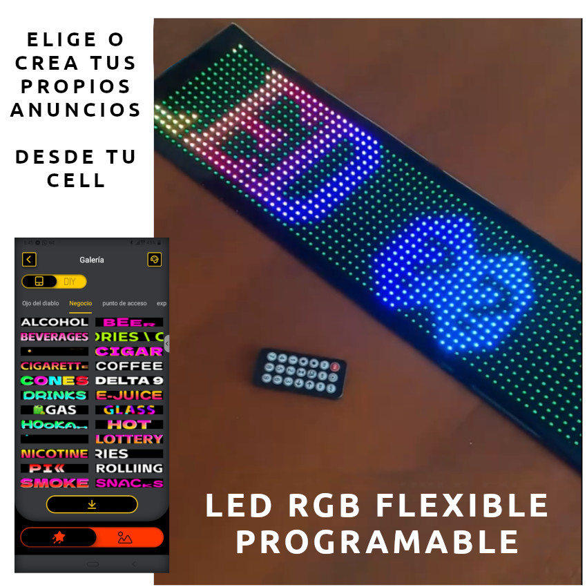 LUZ CARTEL LETRERO LED RGB PROGRAMABLE APP CELL USB 60X12CM BLUETOOTH - 2