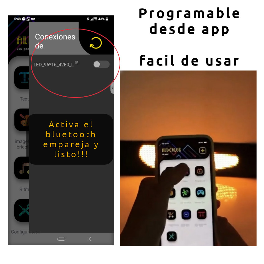 LUZ CARTEL LETRERO LED RGB PROGRAMABLE APP CELL USB 60X12CM BLUETOOTH - 5