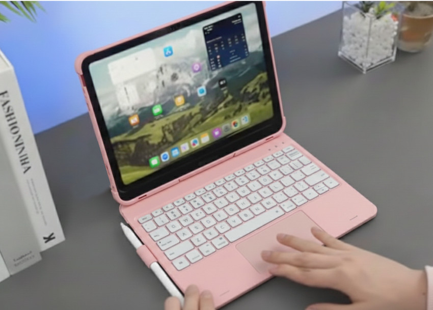 TECLADO + TOUCH PAD 7 IN 1 BLUETOOTH PARA IPAD 10.9 10 GEN 11GEN A16 2025 ROSA TYPECASE - 1