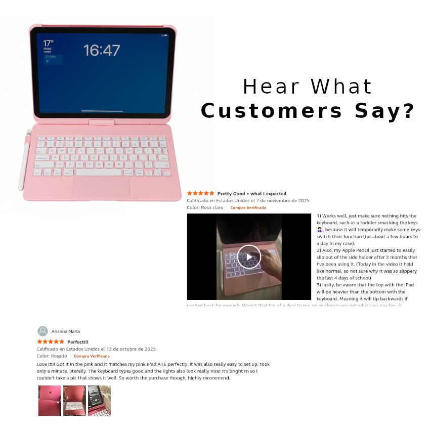 TECLADO + TOUCH PAD 7 IN 1 BLUETOOTH PARA IPAD 10.9 10 GEN 11GEN A16 2025 ROSA TYPECASE - 4