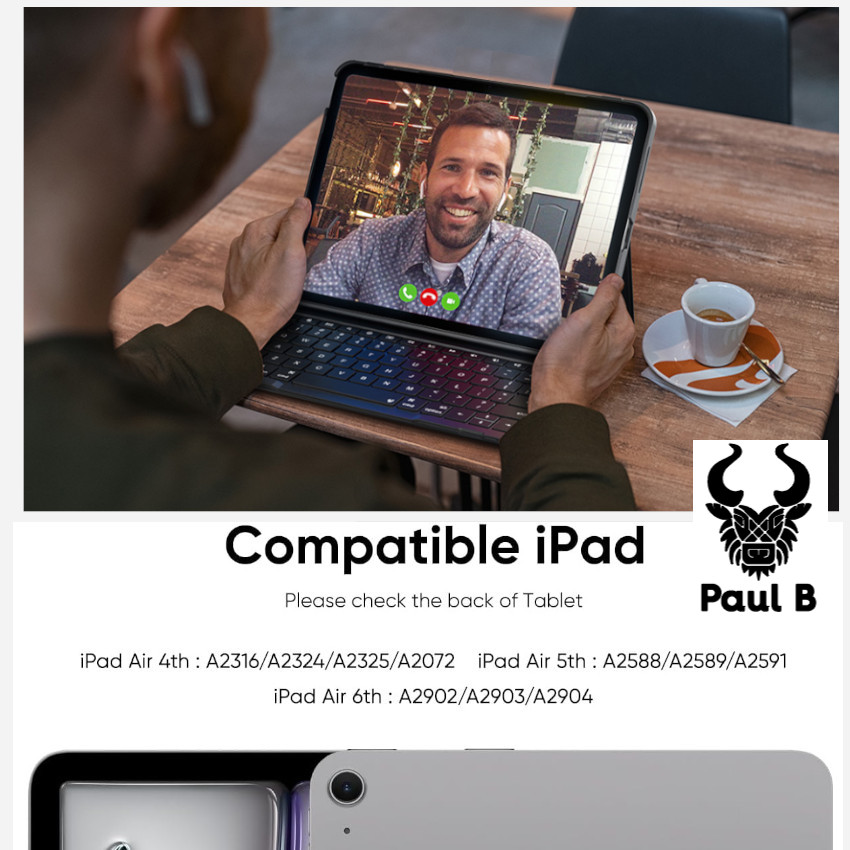 TECLADO PAUL B RGB BLUETOOTH RECARGABLE IPAD AIR 4 5 6 2020 2022 2024 10.9' / 11' - 4