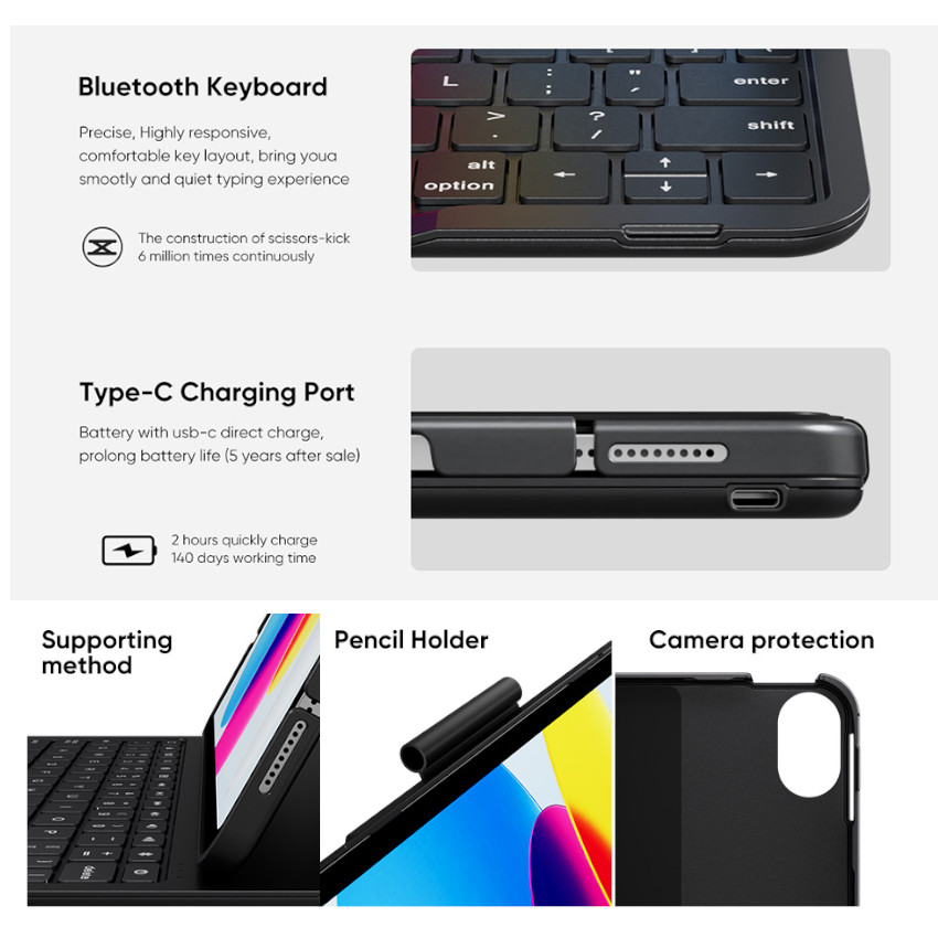 TECLADO PAUL B RGB BLUETOOTH RECARGABLE IPAD AIR 4 5 6 2020 2022 2024 10.9' / 11' - 7