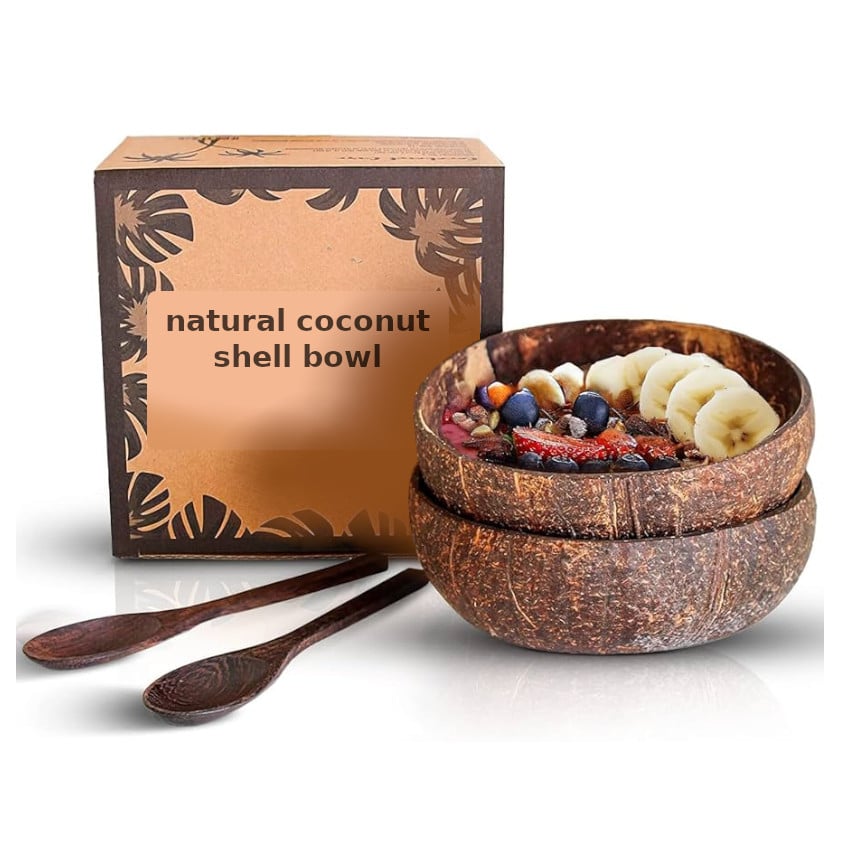 PACK 4 PZAS CUENCO BOWLS PLATO COCO NATURAL SET VAJILLA + CUBIERTOS EN CAJA NATURAL COCONUT - 1