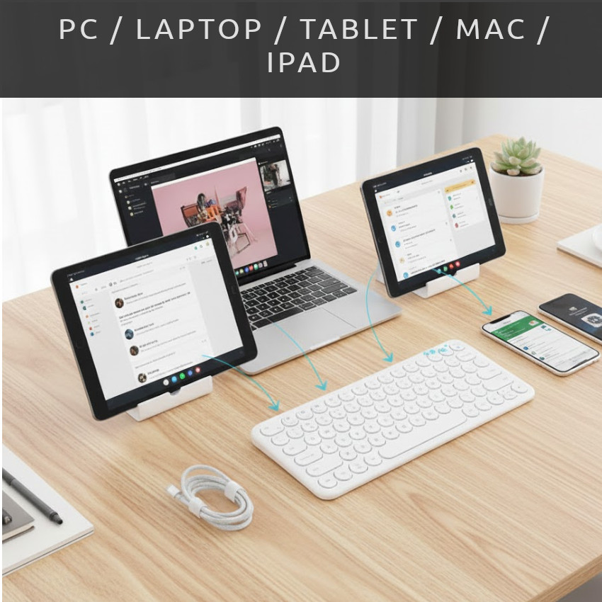 TECLADO INALAMBRICO WIRELESS WINDOWS LINUX MAC COMPACTO BLANCO ROUND KEYS - 4