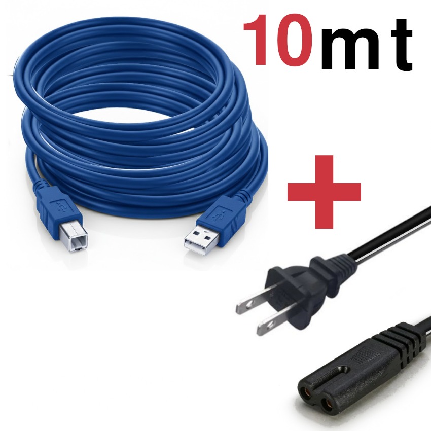 CABLE USB PARA IMPRESORA 10MTS AZUL + CABLE 8 PODER ALIMENTACIÓN IMPRESORA CABLE OCHO - 1