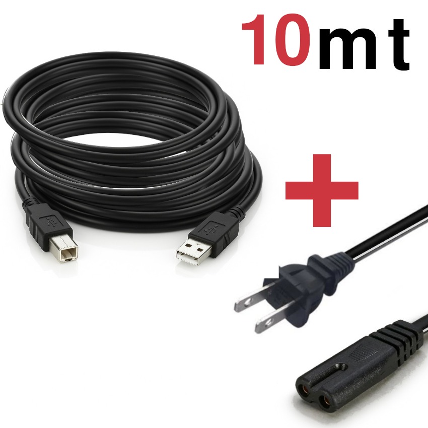 CABLE USB PARA IMPRESORA 10MTS NEGRO+ CABLE 8 PODER ALIMENTACIÓN IMPRESORA CABLE OCHO - 1