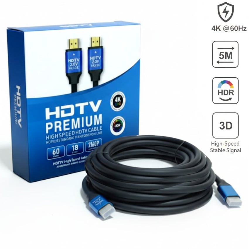 CABLE HDMI EXTRA LARGO AZUL  5 MTS 4K 60HZ 3D FULL HD ULTRA 3D PREMIUN - 1