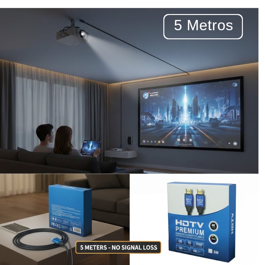 CABLE HDMI EXTRA LARGO AZUL  5 MTS 4K 60HZ 3D FULL HD ULTRA 3D PREMIUN - 2